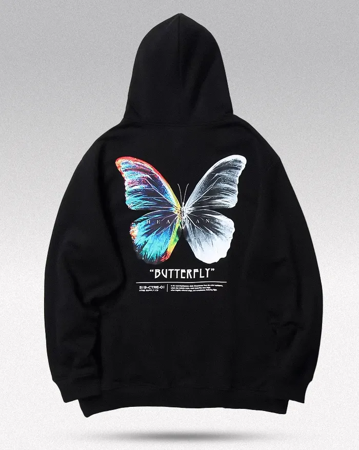 Y2k hoodie ’Butterfly’ Black / S
