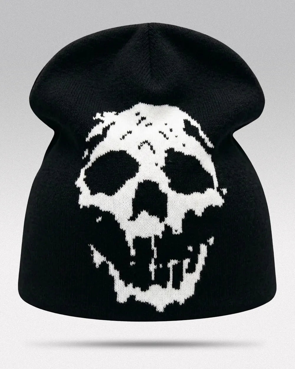 Y2K Skull Beanie - Black White