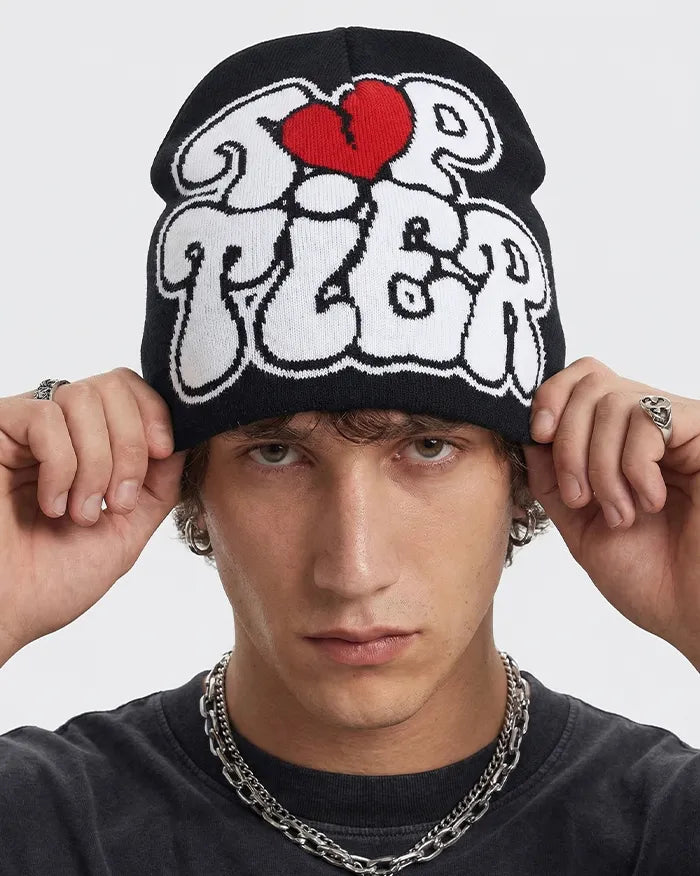 Y2K style beanie ’Top’ - Black / One Size