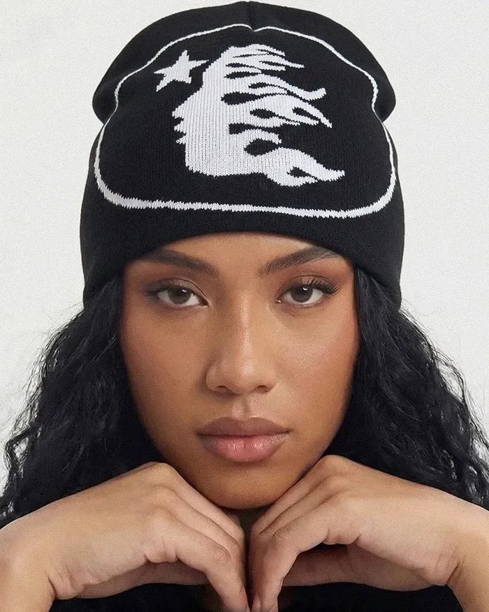 woman wearing the Cyber Y2K Beanie "Hydra"