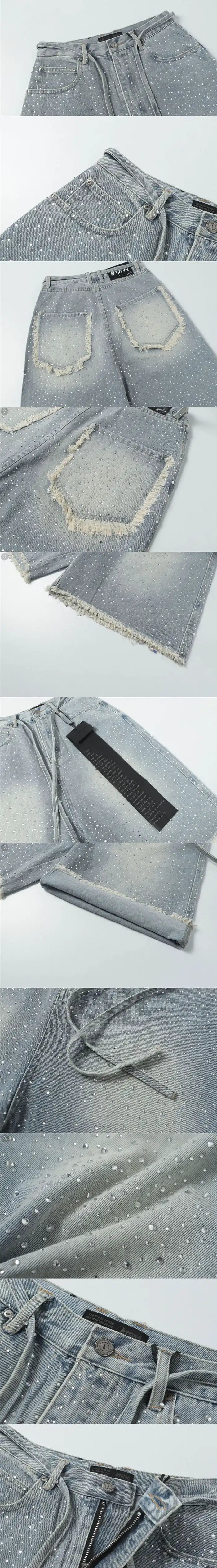 details of the Rhinestone jorts "Glitchwave"
