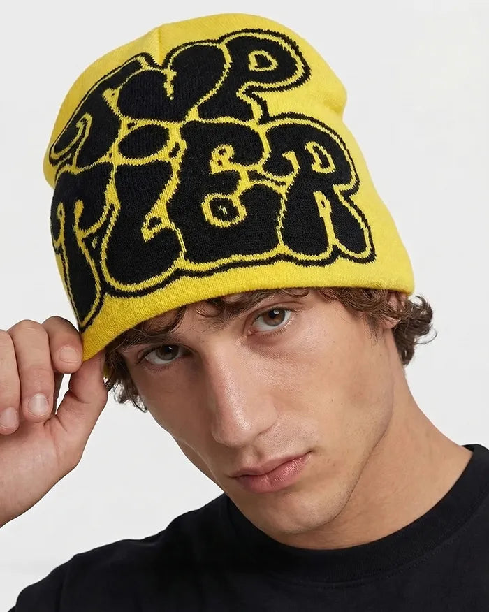 Y2K style beanie "Top" in yellow color