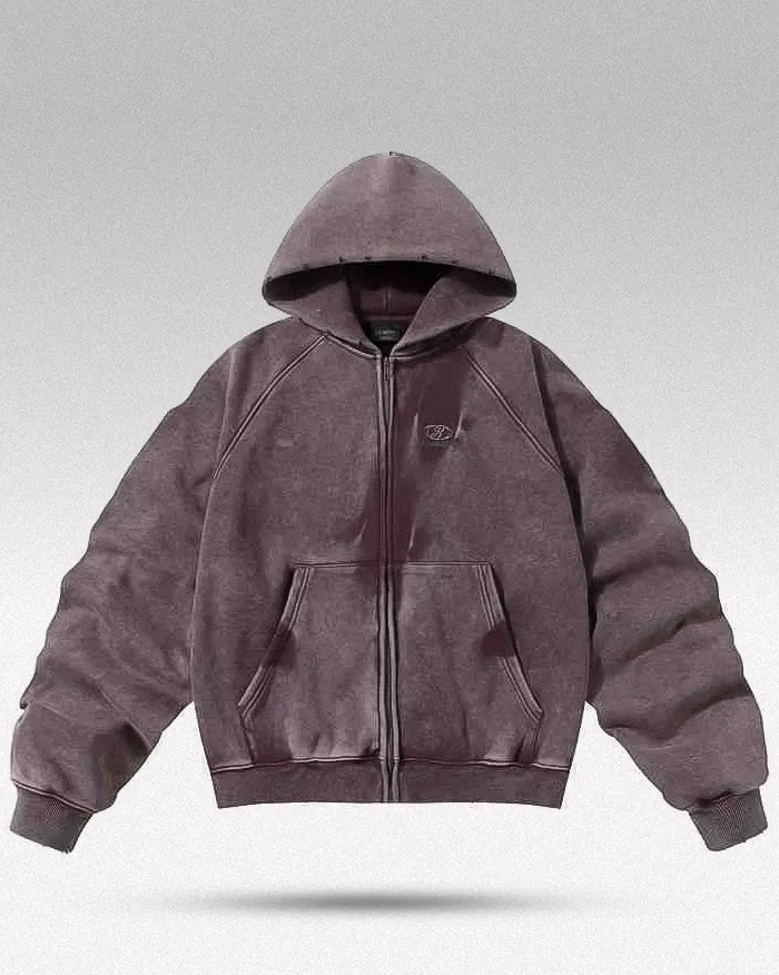 Acid wash zip up hoodie ’Onyx’ - Purple / S