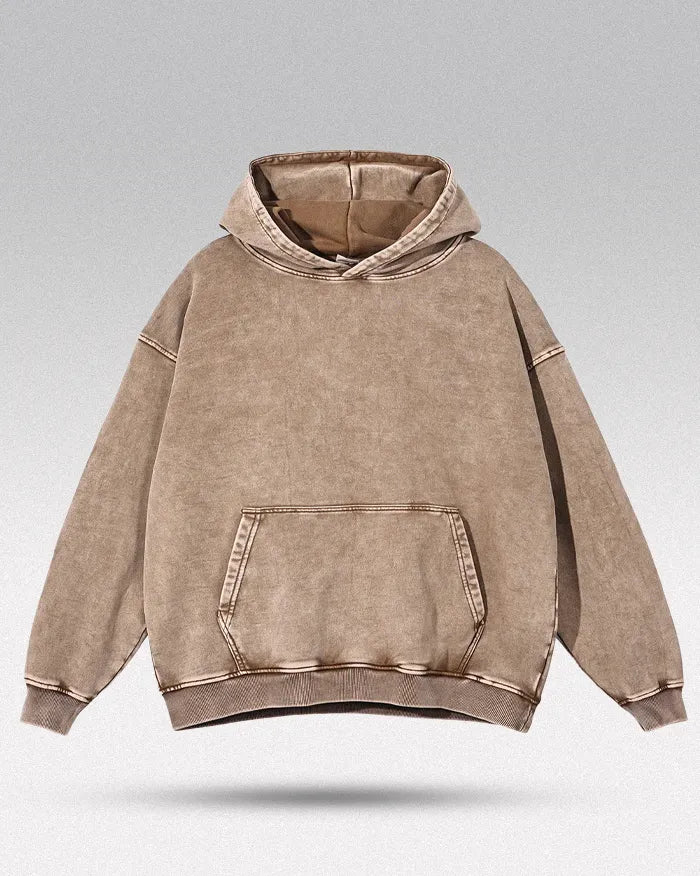 Acid washed hoodie ’Chrono’ - Khaki / S