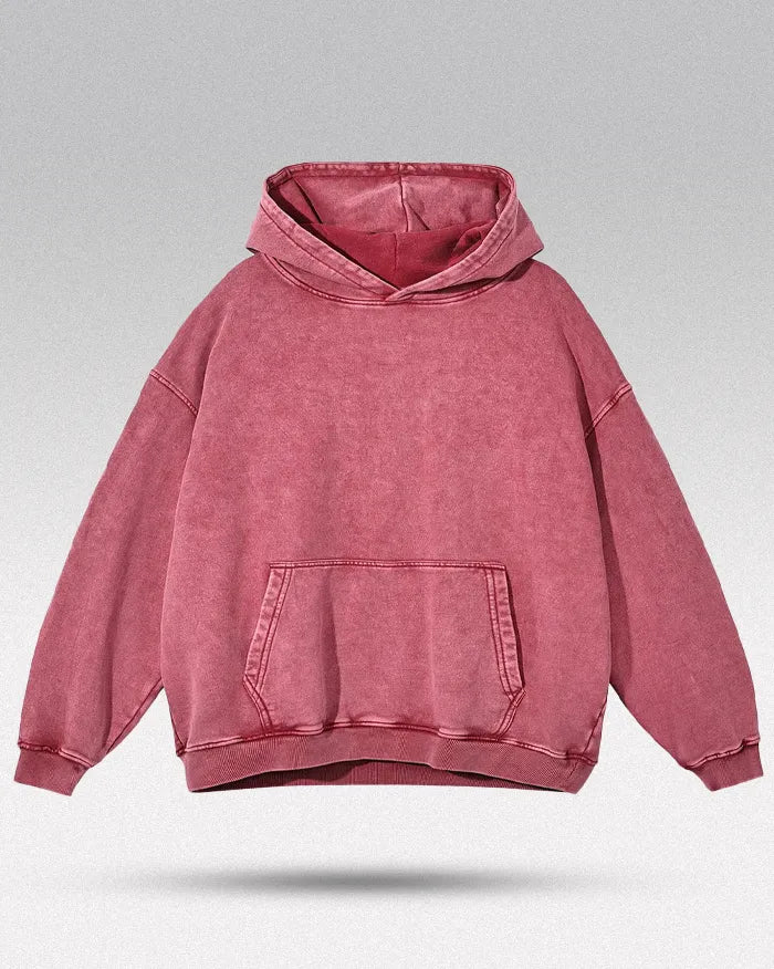 Acid washed hoodie ’Chrono’ - Wine Red / S