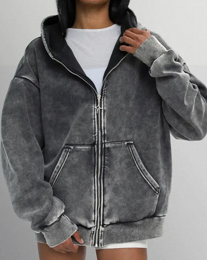 Acid washed zip up hoodie ’Saber’