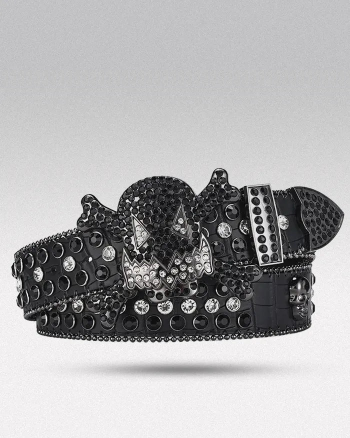 Belt buckle rhinestone ’Skull’ - Black / 105CM