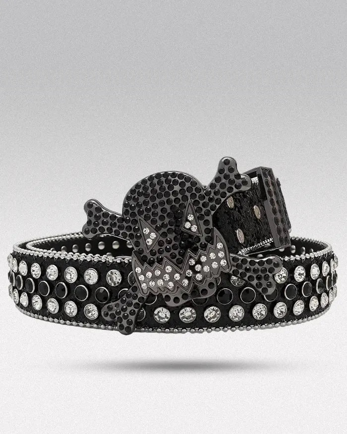 Belt buckle rhinestone ’Skull’ - Black V2 / 105cm / 41inches