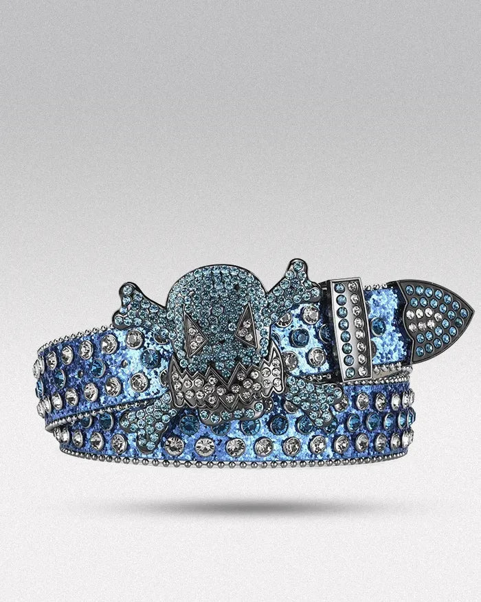 Belt buckle rhinestone ’Skull’ - Blue / Silver / 105CM