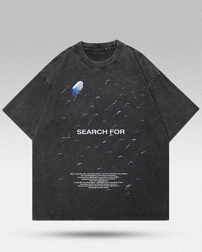 Black washed t-shirt ’Search’ - S