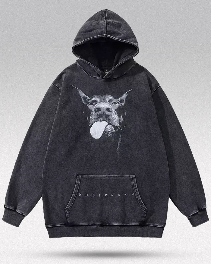 Black y2k hoodie ’Dobermann’ - Oversized M