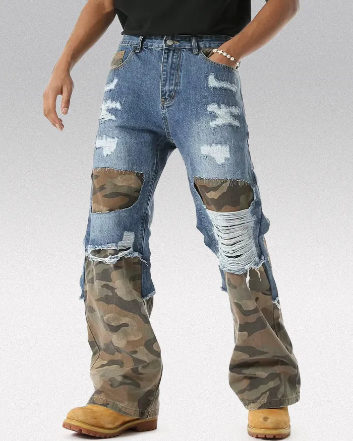 Camouflage Patchwork pants ’Cypher’ - Blue / S