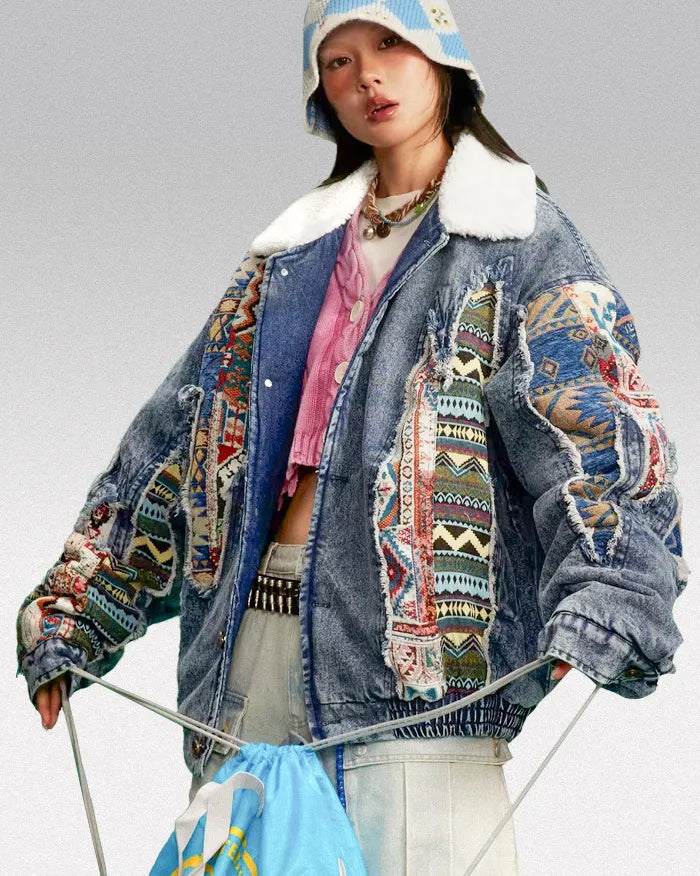Denim patchwork jacket ’Aurora’ - M