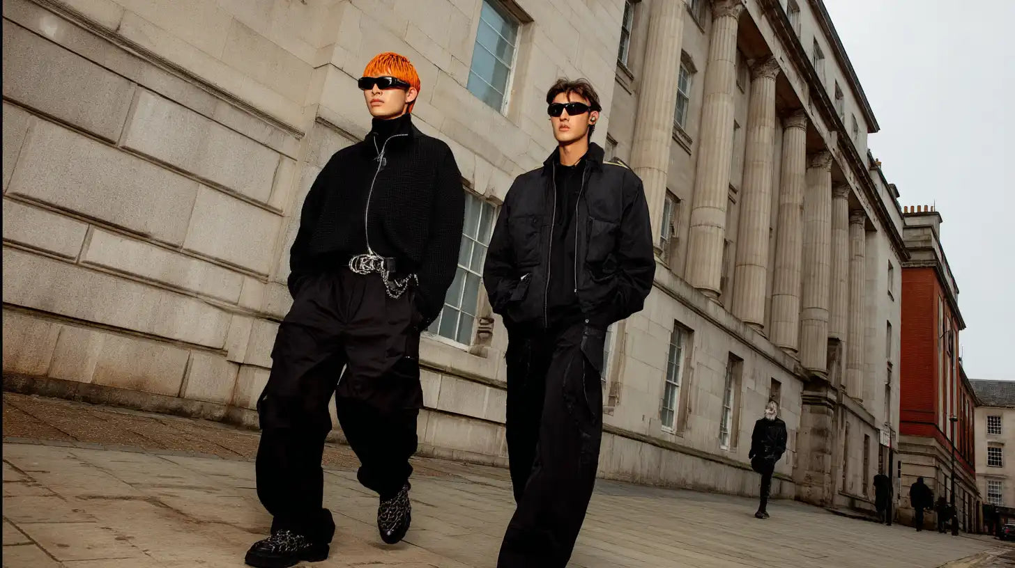 2 men in black y2k outfits