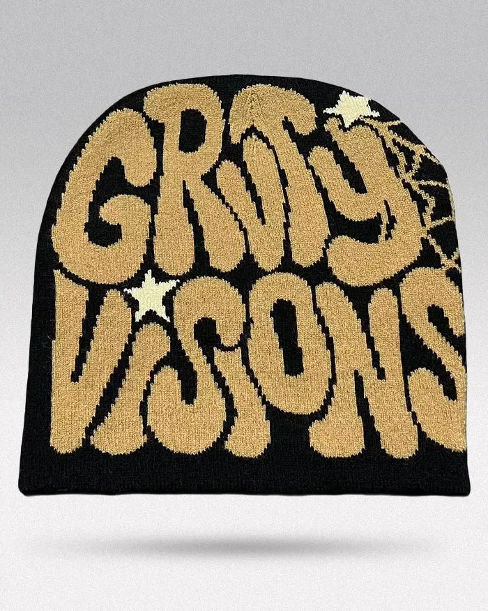 Graphic Beanie Y2K ’Kraken’ - Black Brown