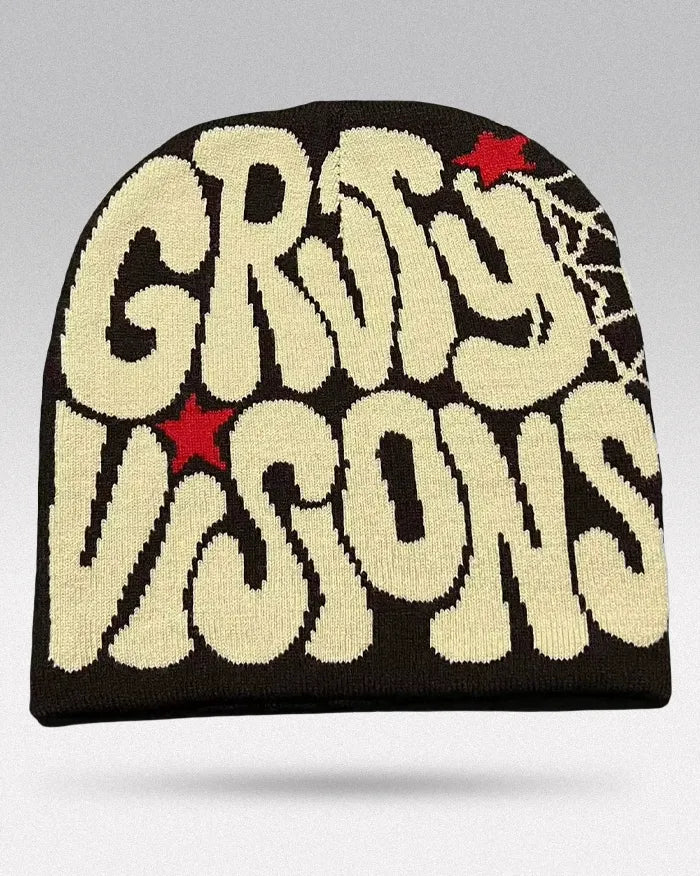 Graphic Beanie Y2K ’Kraken’ - Coffee Beige