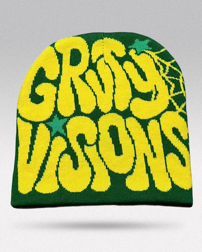 Graphic Beanie Y2K ’Kraken’ - Green Yellow