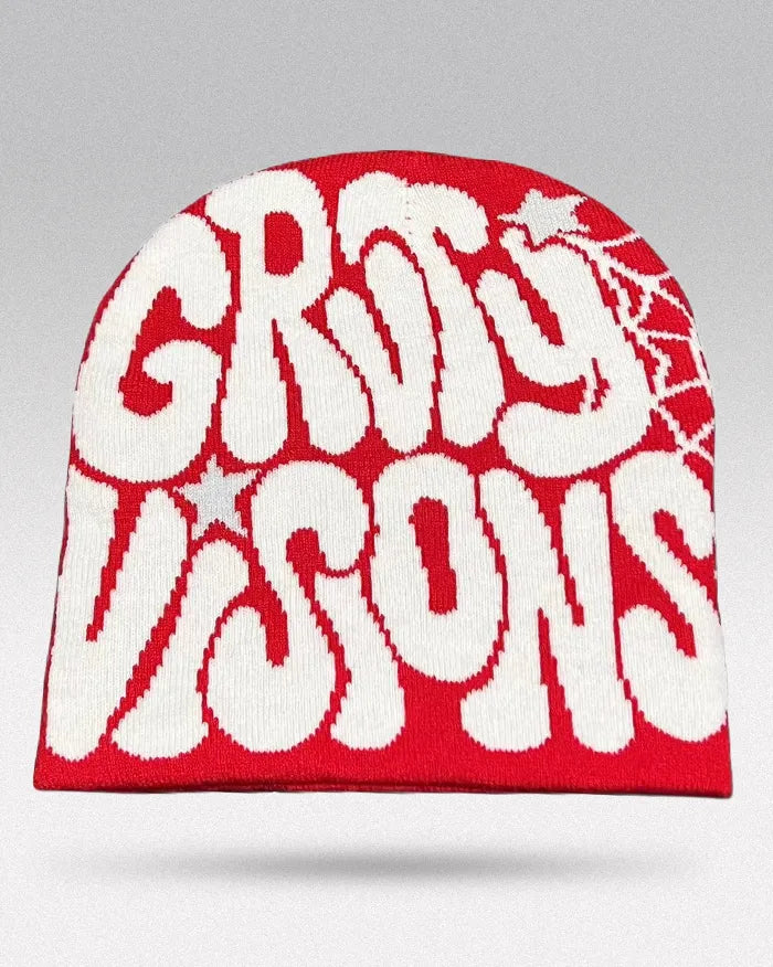 Graphic Beanie Y2K ’Kraken’ - Red White