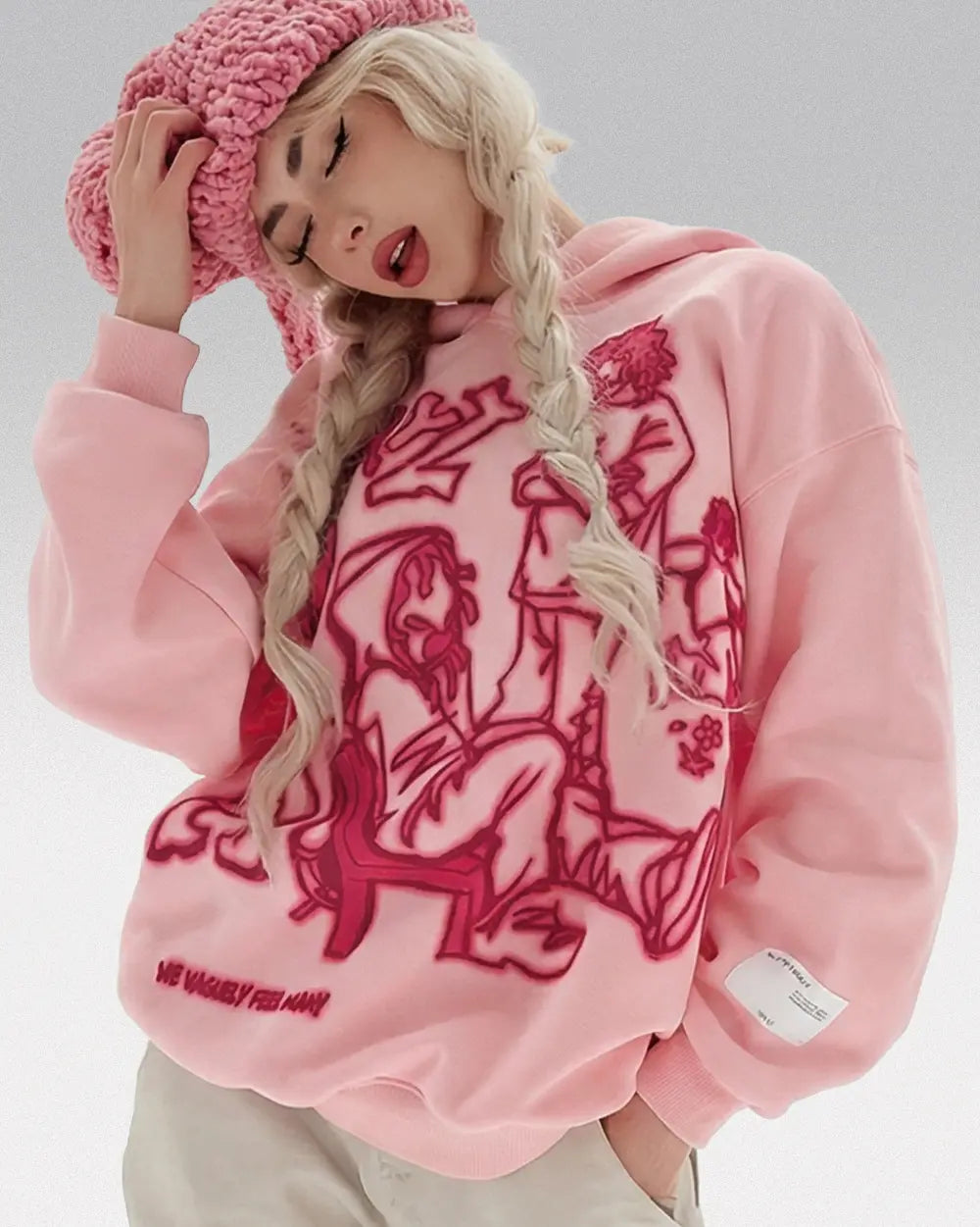 Graphic hoodie ’Sora’ - Pink / S