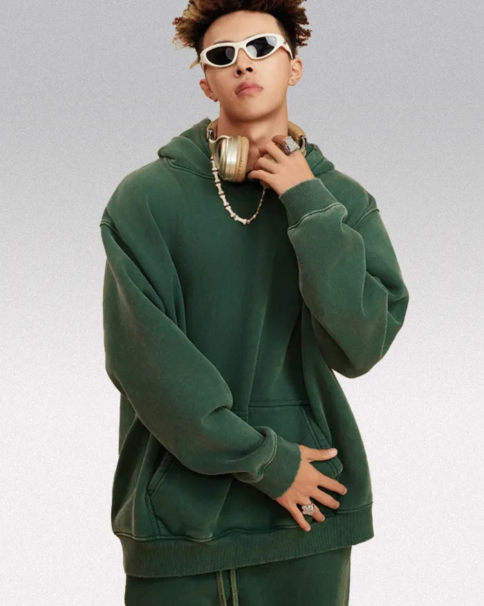 Heavyweight acid wash hoodie ’Plasma’ - Green / S