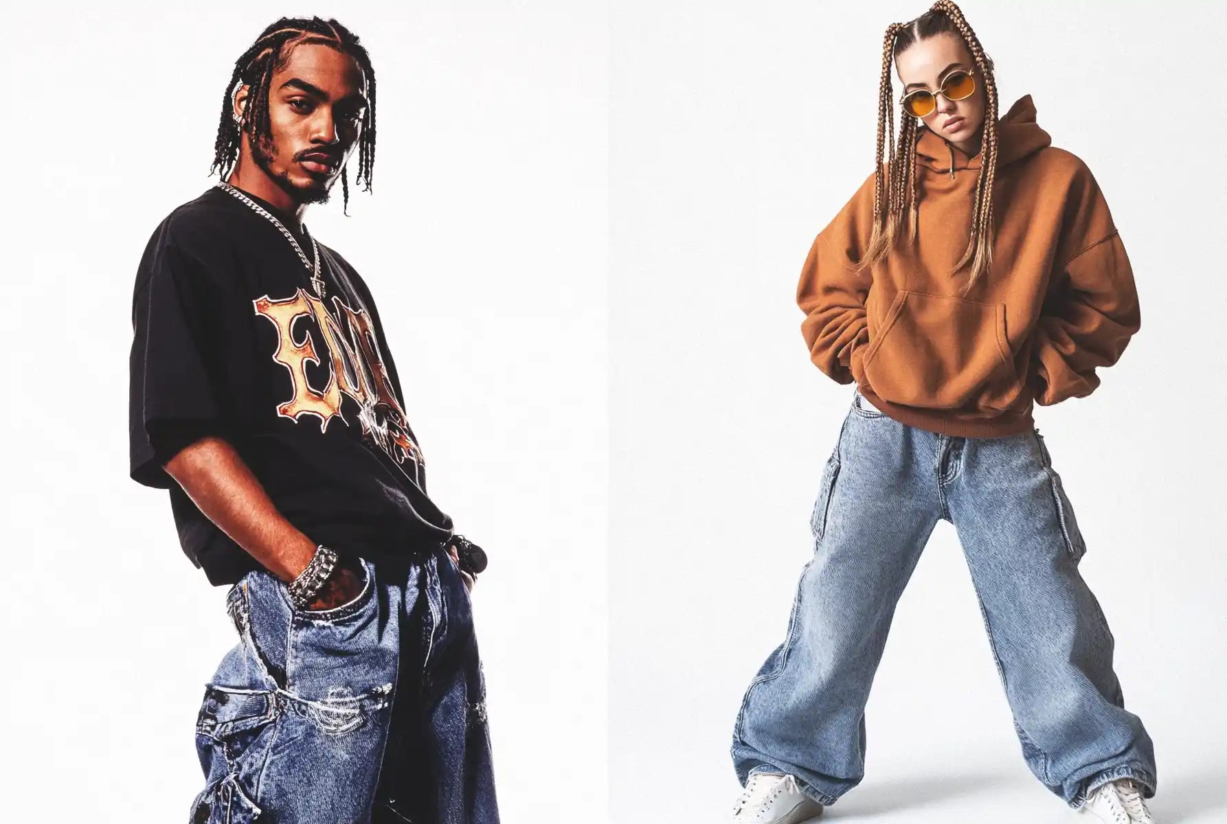 a black man and a blonde girl in y2k outifts