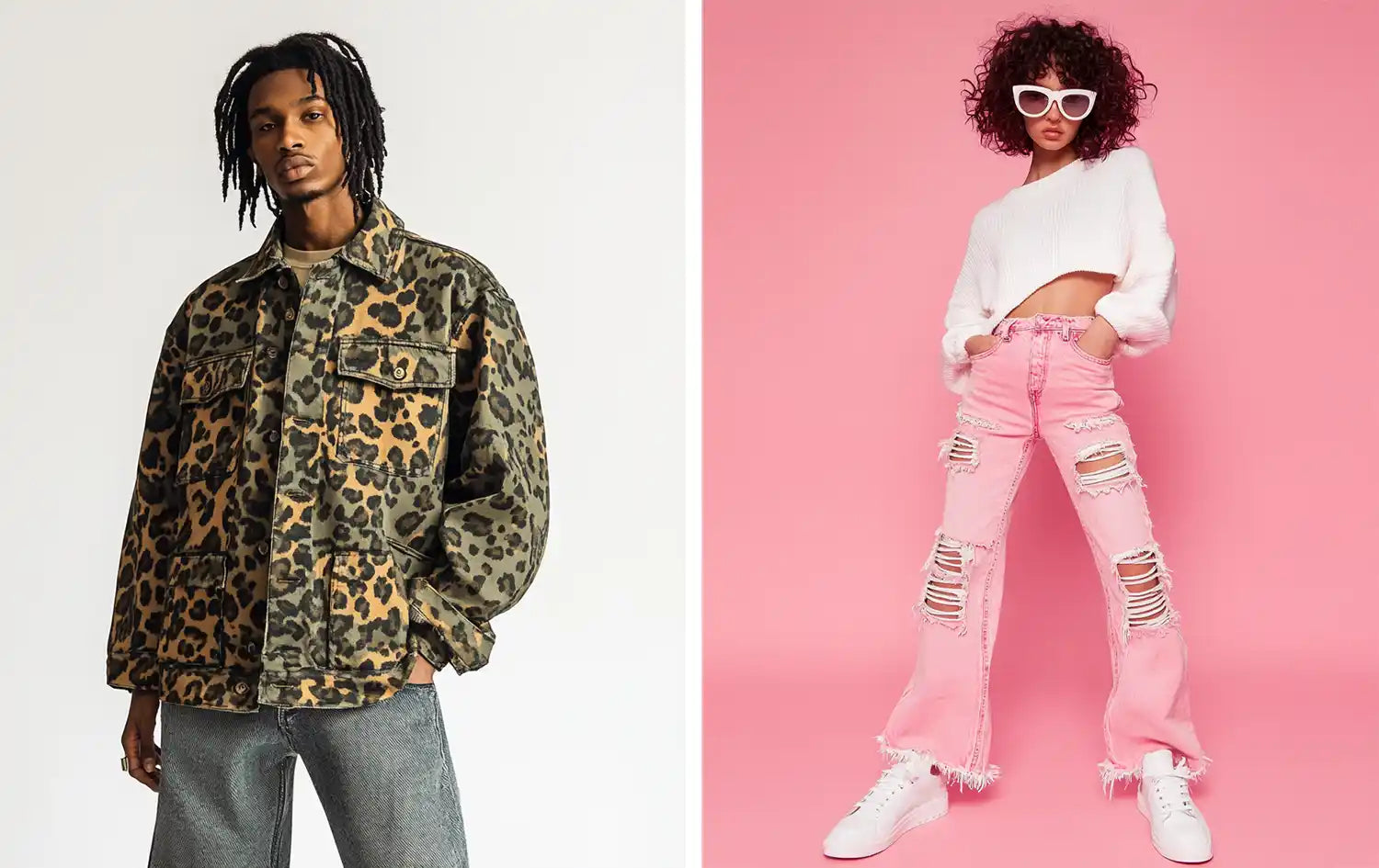 a black man and a girl with pink background in y2k outfits