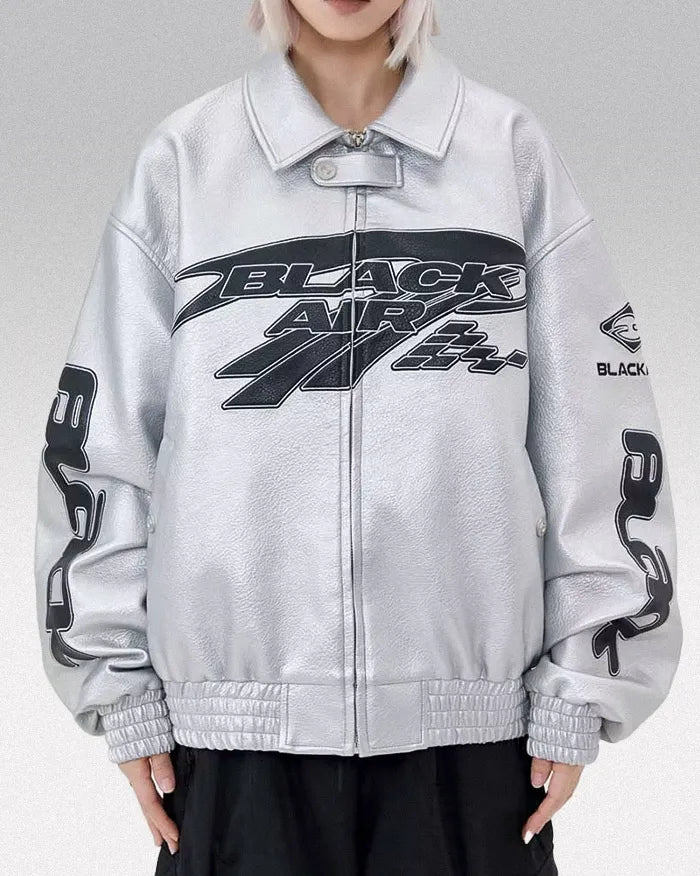 Leather racing jacket ’Vertex’ - Silver / M