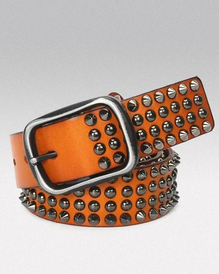 Leather studded belt ’Monarch’ Orange / 105cm / 41inches