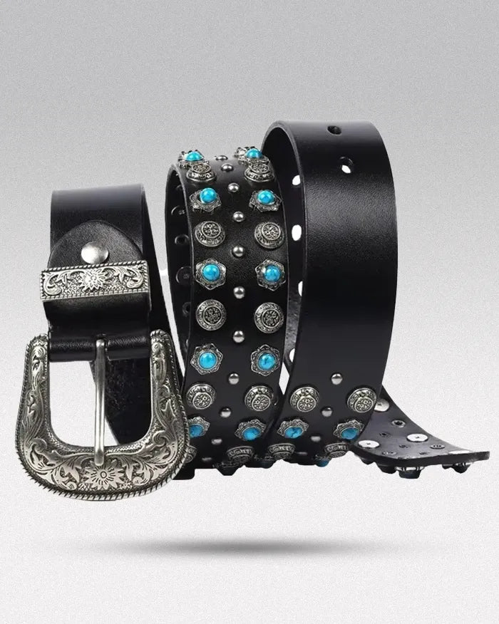 Men Studded belt ’Nephrite’ - Black / 105cm / 41inches