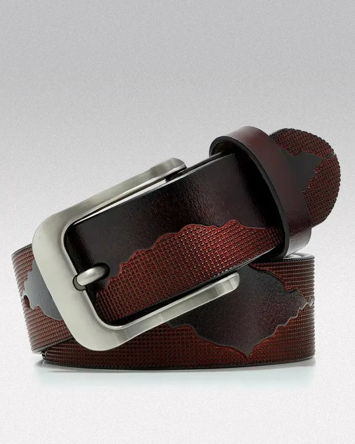 Men’s genuine leather belt ’Lunarwave’ - Coffee / 105cm / 41inches