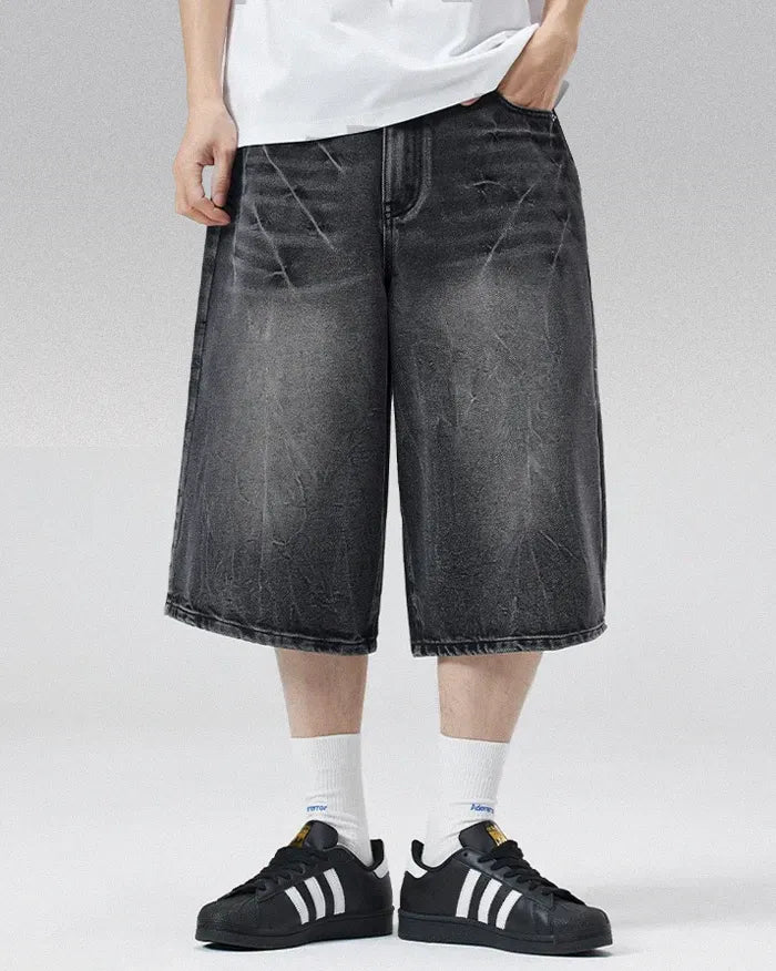Men’s jorts baggy y2k ’Cryowave’ Black Gray / S (W27 28)