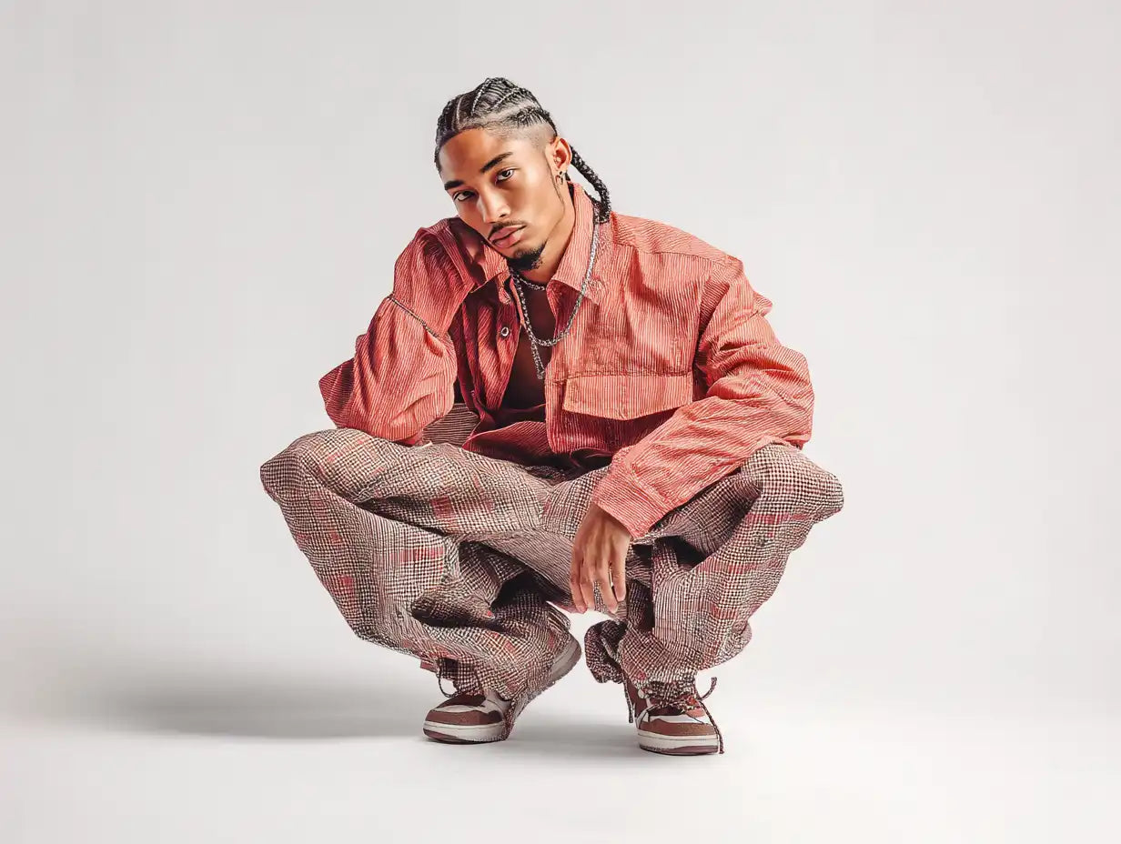 man posing in y2k fashion style
