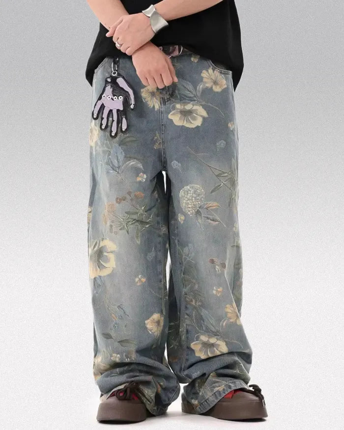 Printed floral jeans ’Azure’