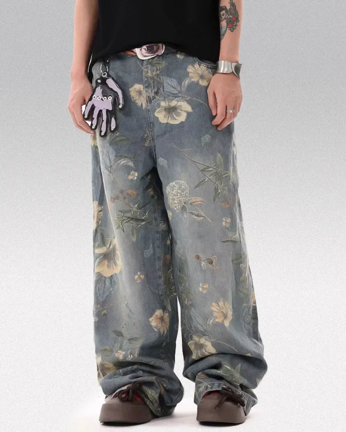 Printed floral jeans ’Azure’