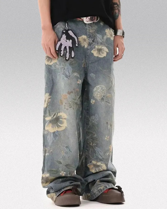 Printed floral jeans ’Azure’ - S