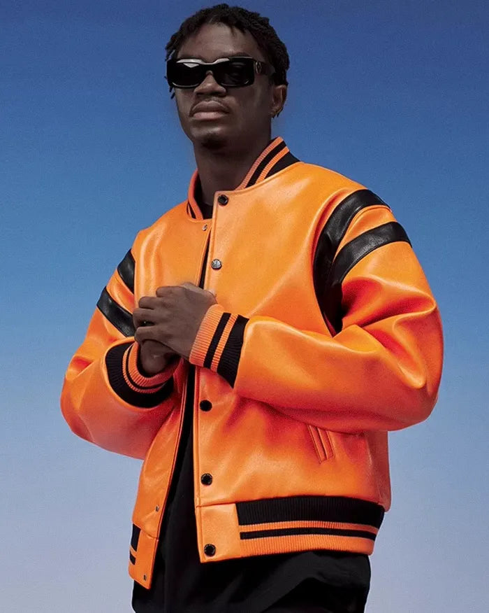 Pu Leather Bomber Jacket ’Horizon’ orange / S