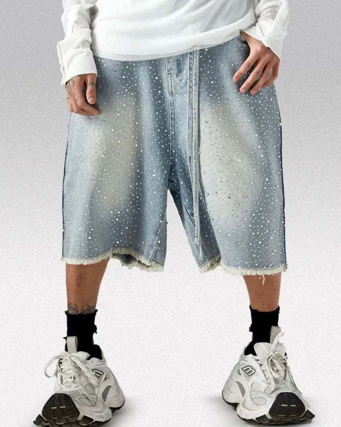 Rhinestone jorts ’Glitchwave’ - blue / S