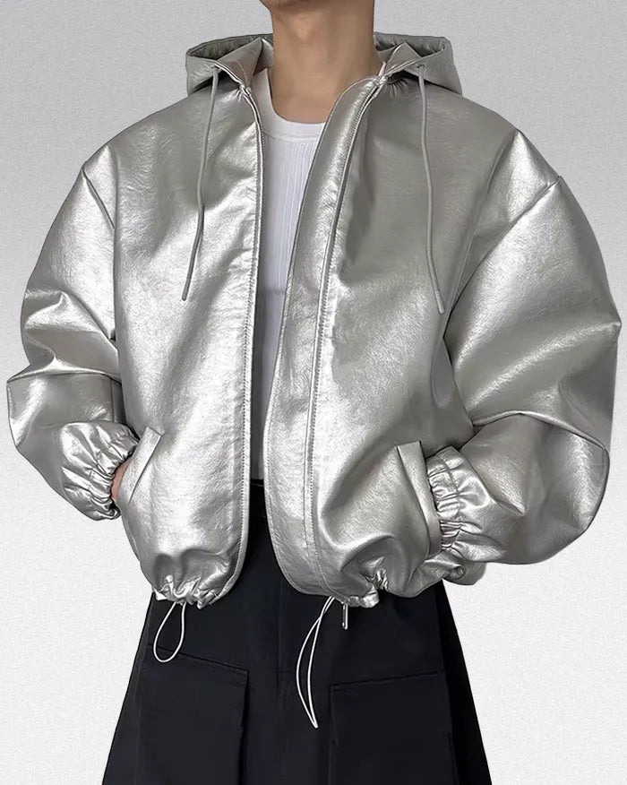 Silver faux leather jacket ’Ozone’ - Oversized S