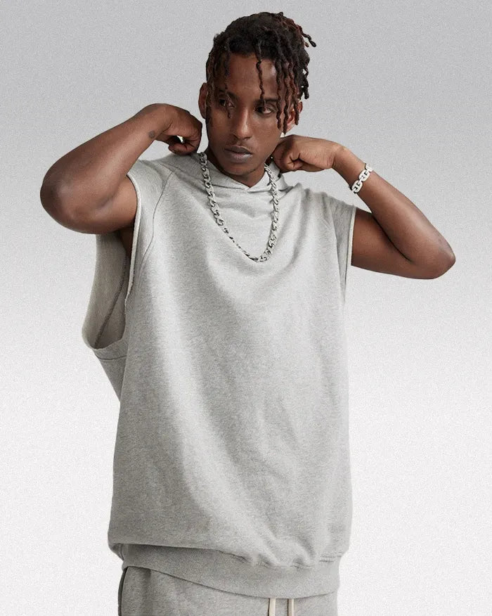 Sleeveless hoodie ’Lazuli’ - Flower Grey / M