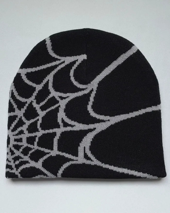 Spider Web Beanie ’Pyro’ - Black / Grey
