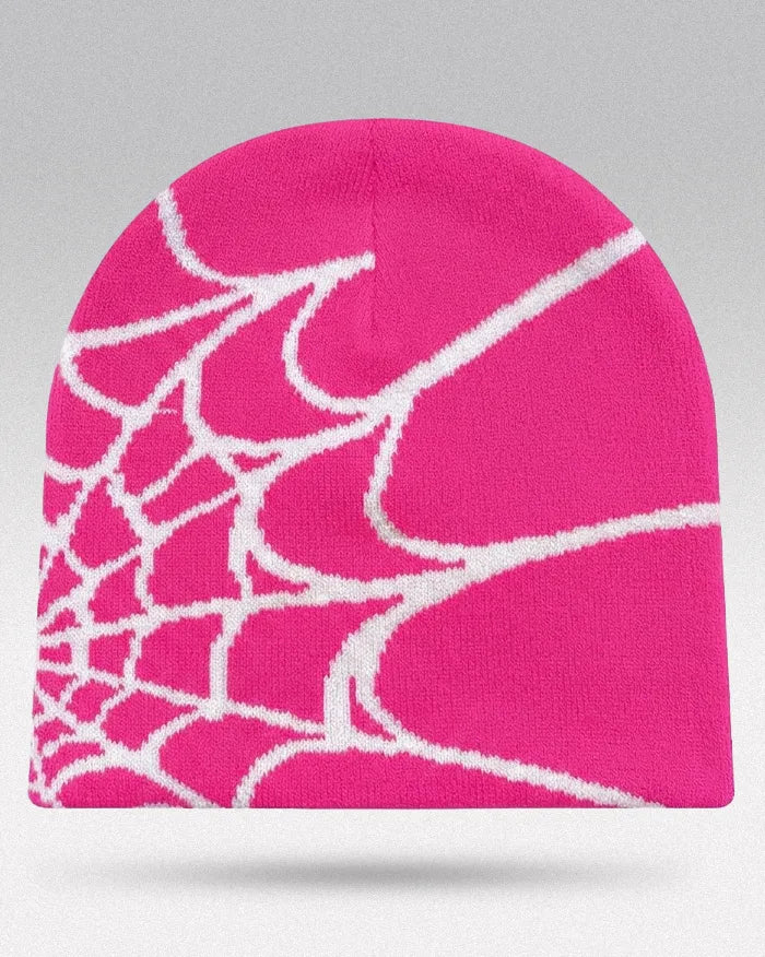 Spider Web Beanie ’Pyro’ - Pink / White