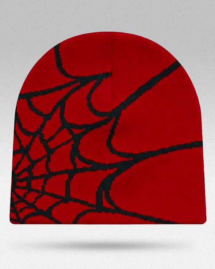 Spider Web Beanie ’Pyro’ - Red / Black
