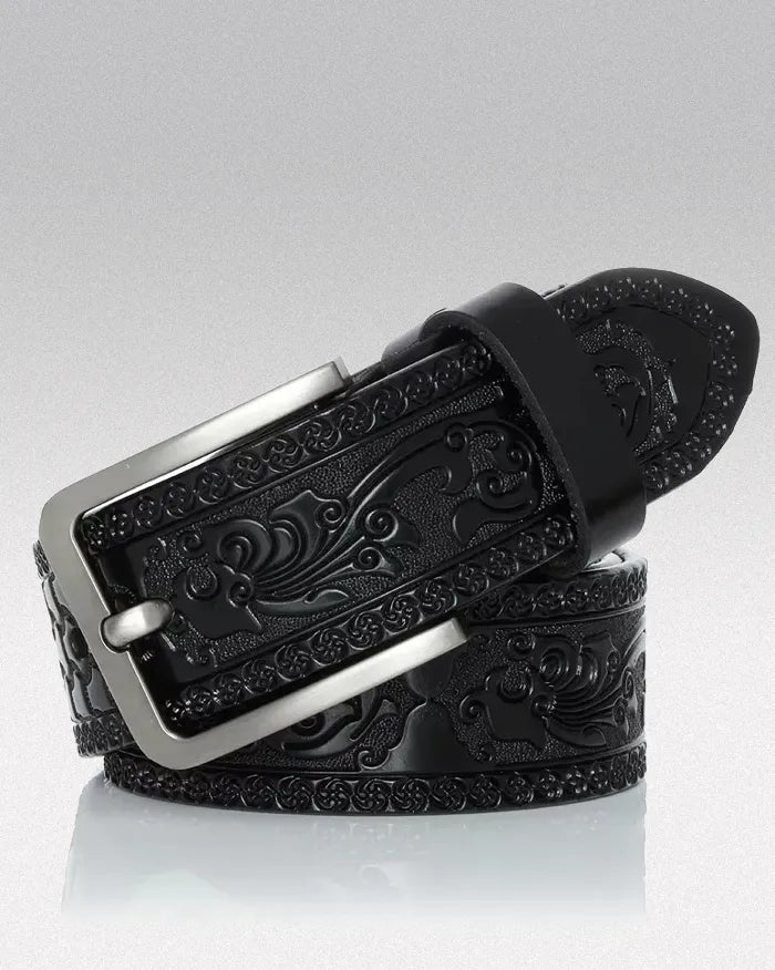 Split Leather belt ’Darkmatter’ - Black / 110cm
