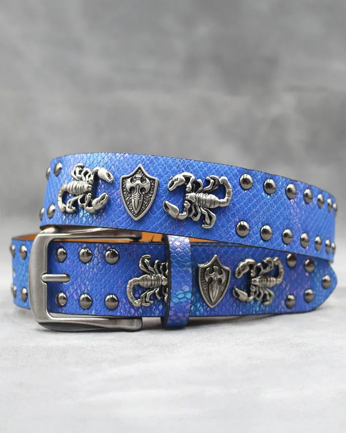 Studded belt ’Scorpio’ - Blue / 105cm / 41inches