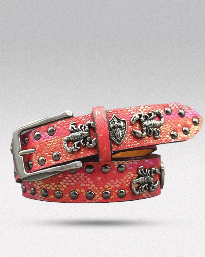 Studded belt ’Scorpio’ - Red / 105cm / 41inches