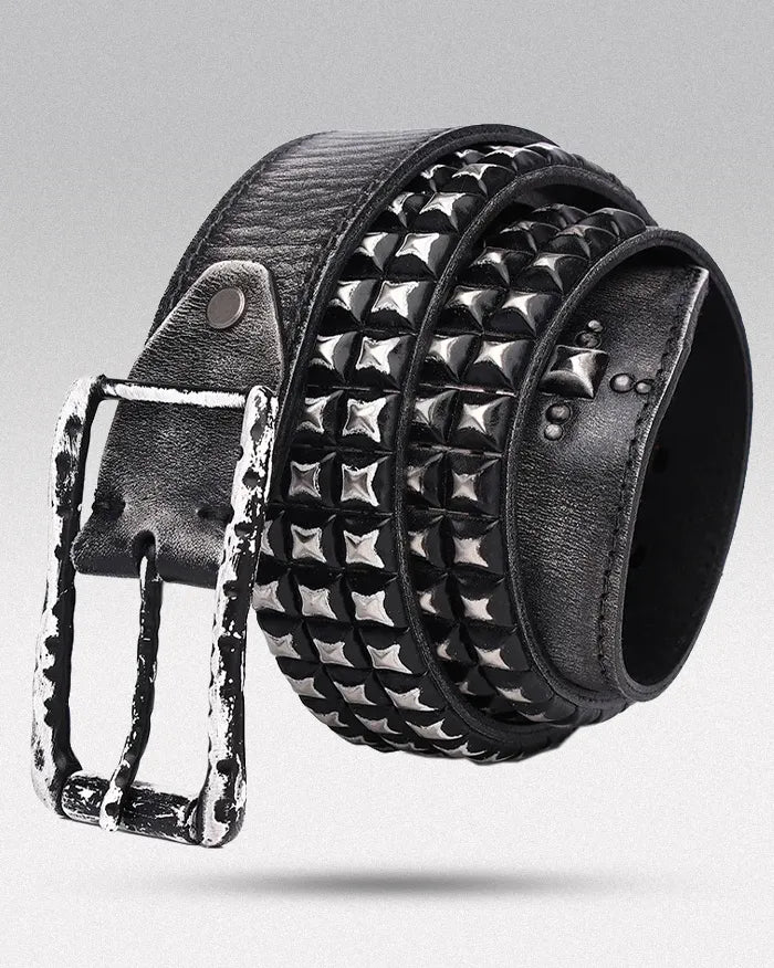 Studded leather belt ’Circuit’ - white / 105 cm / 41 inches