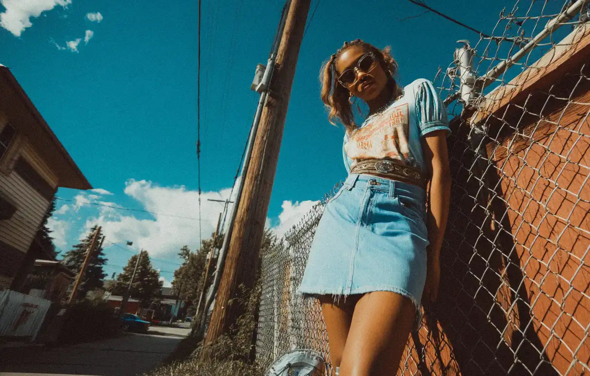 girl in y2k Denim Mini-Skirt