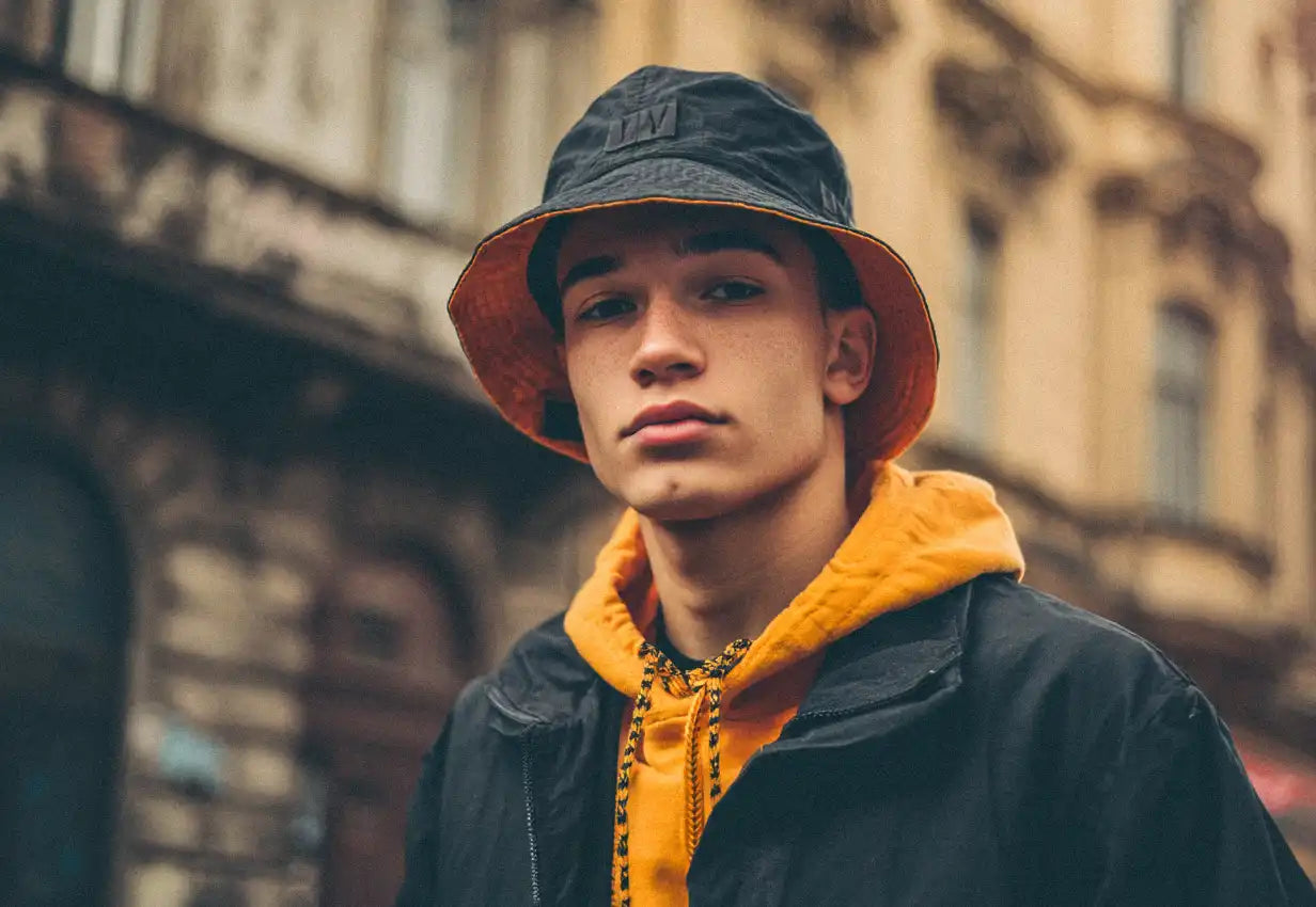 white man with bucket hat