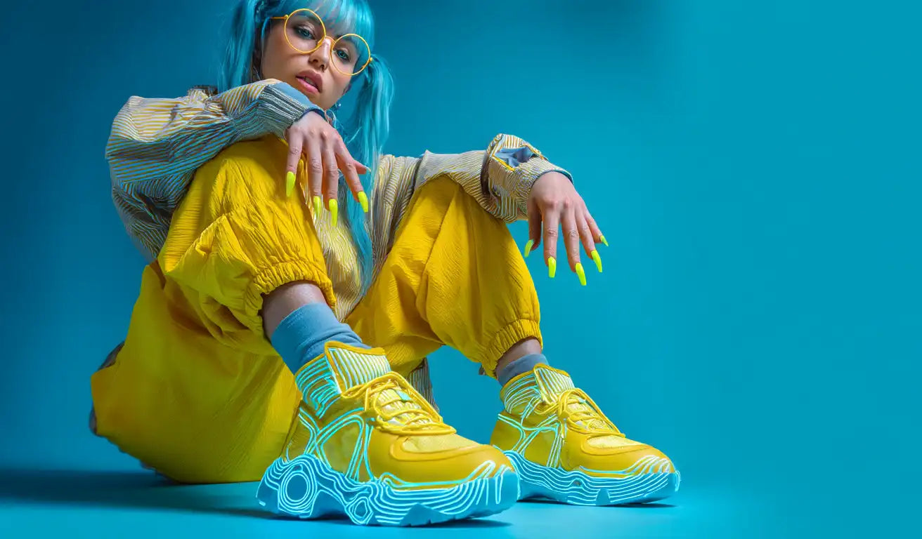 a woman man in futuristic y2k style