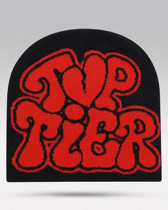 Y2K style beanie ’Top’ - Black / Red / One Size